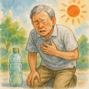 野外の熱中症の老人